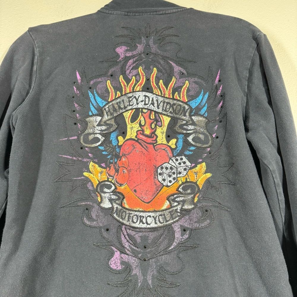 Vintage Y2K Harley Davidson Zip Up Jacket Black Bedazzled Embroidered Large - Picture 7 of 10